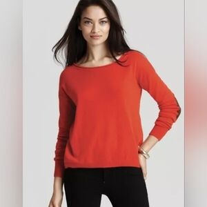 Autumn Cashmere Red Cashmere Suede Elbow Patch Sweater Pullover Size M